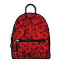 Red Rose Print Leather Backpack