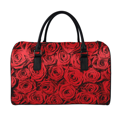 Red Rose Print Leather Duffle Bag