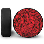 Red Rose Print Leather Spare Tire Cover
