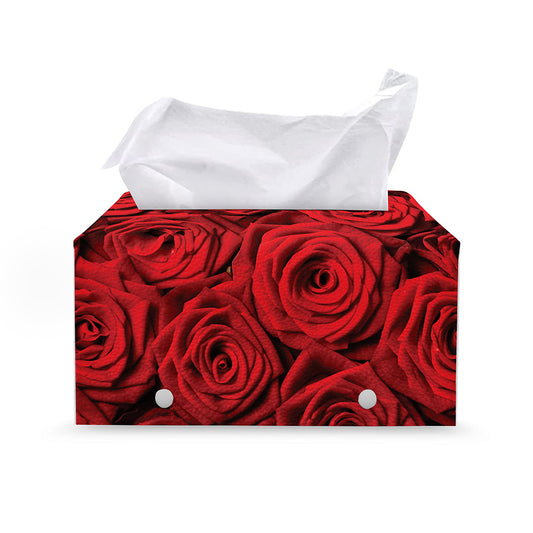 Red Rose Print Leather Tissue Box Cover