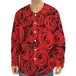Red Rose Print Long Sleeve Baseball Jersey