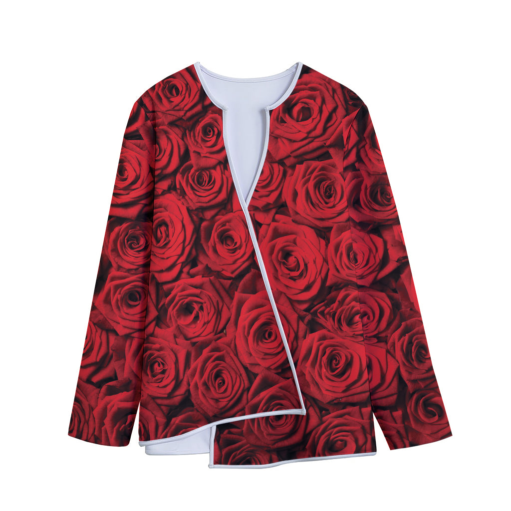Red Rose Print Long Sleeve Short Coat