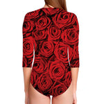 Red Rose Print Long Sleeve Swimsuit