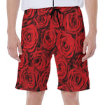 Red Rose Print Men's Beach Shorts