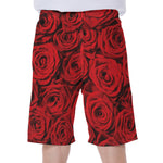 Red Rose Print Men's Beach Shorts