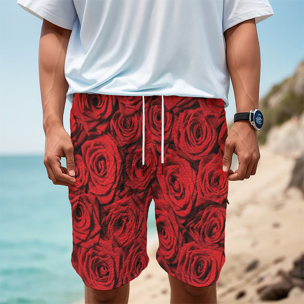 Red Rose Print Men's Cargo Shorts