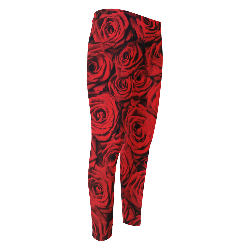 Red Rose Print Men's Compression Pants