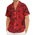 Red Rose Print Men's Deep V-Neck Shirt