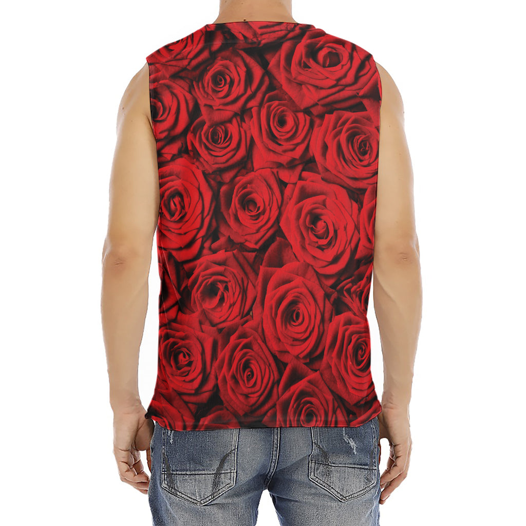 Red Rose Print Men's Fitness Tank Top