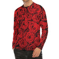 Red Rose Print Men's Long Sleeve Rash Guard