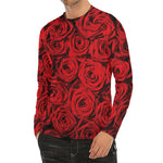 Red Rose Print Men's Long Sleeve Rash Guard