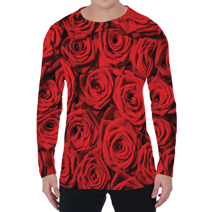 Red Rose Print Men's Long Sleeve T-Shirt