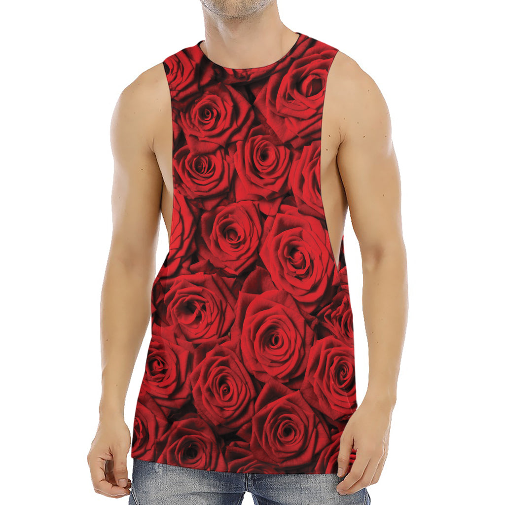 Red Rose Print Men's Muscle Tank Top