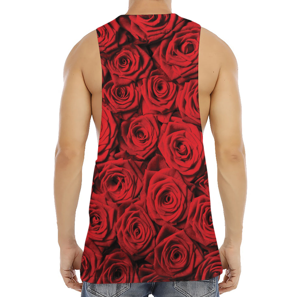 Red Rose Print Men's Muscle Tank Top