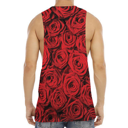 Red Rose Print Men's Muscle Tank Top
