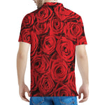Red Rose Print Men's Polo Shirt