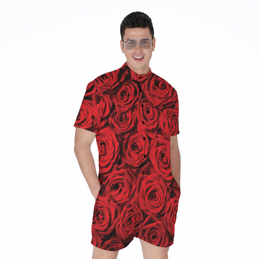 Red Rose Print Men's Rompers