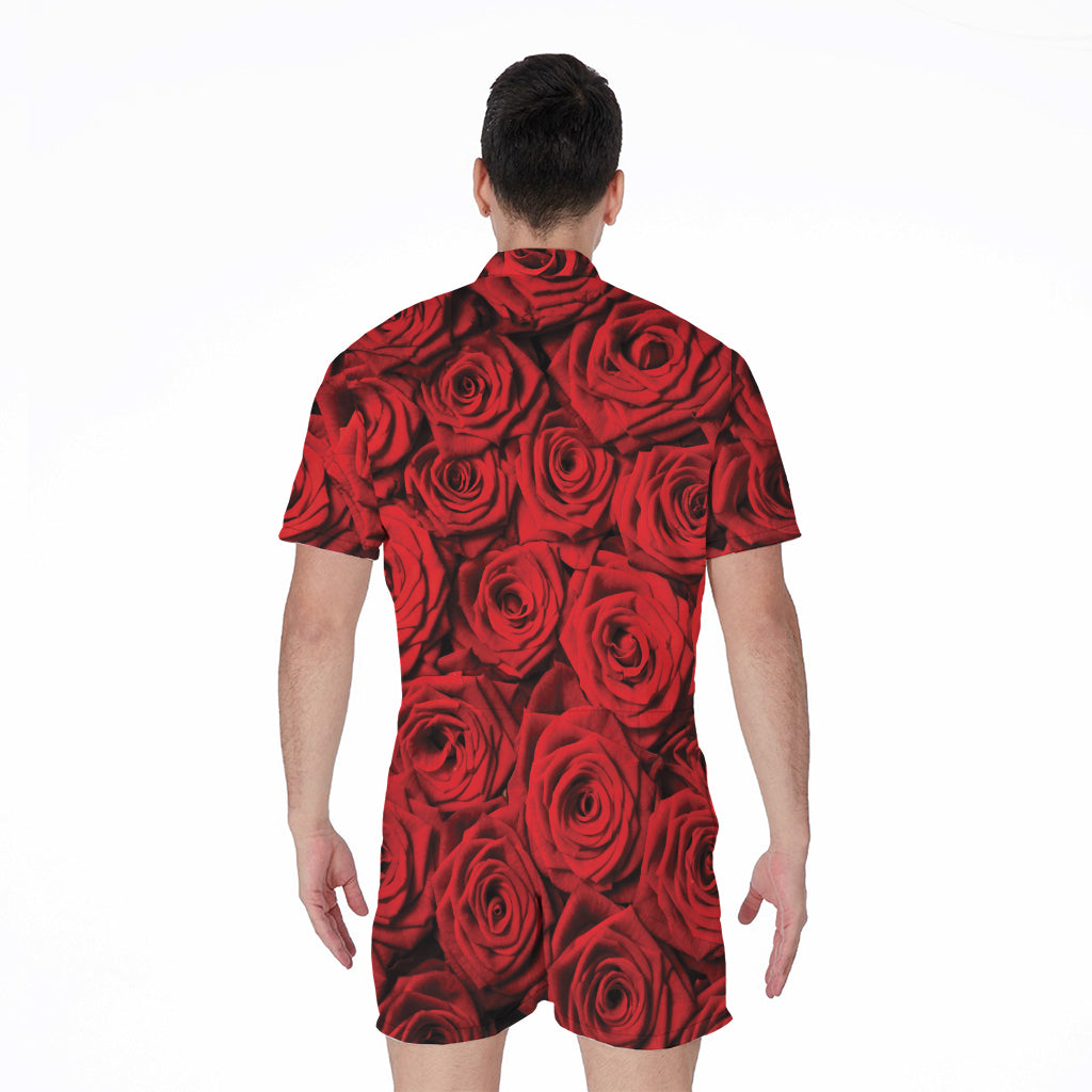 Red Rose Print Men's Rompers