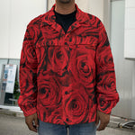 Red Rose Print Men's Shirt Jacket