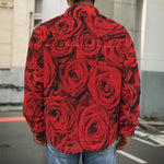Red Rose Print Men's Shirt Jacket