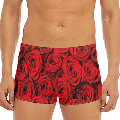 Red Rose Print Men's Short Boxer Briefs