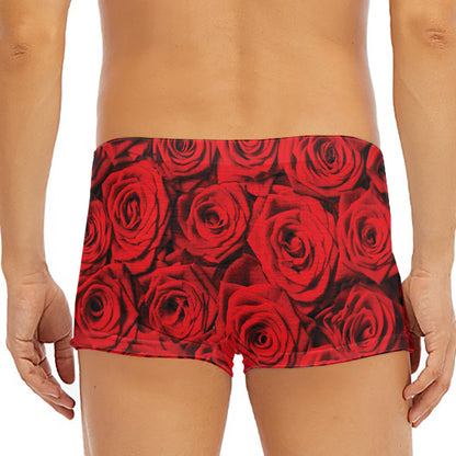 Red Rose Print Men's Short Boxer Briefs