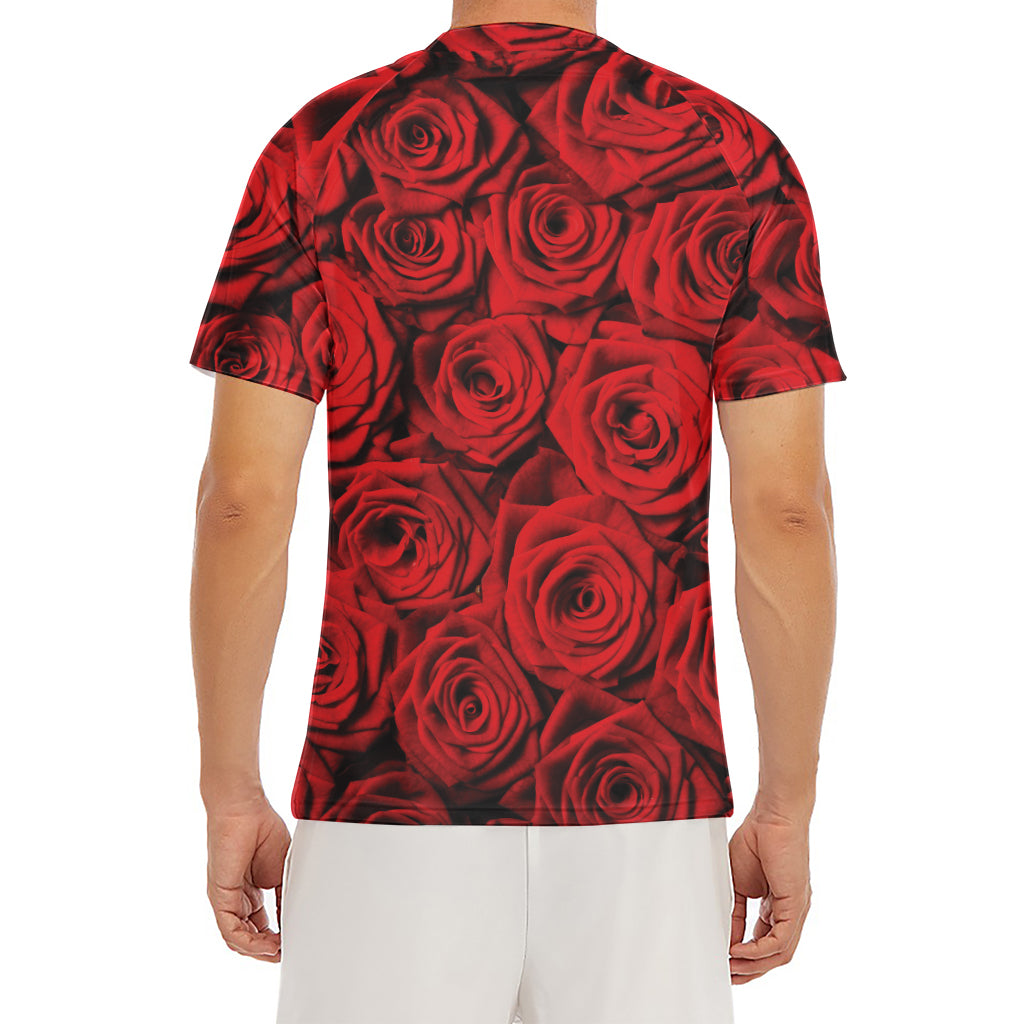 Red Rose Print Men's Short Sleeve Rash Guard