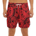 Red Rose Print Men's Split Running Shorts