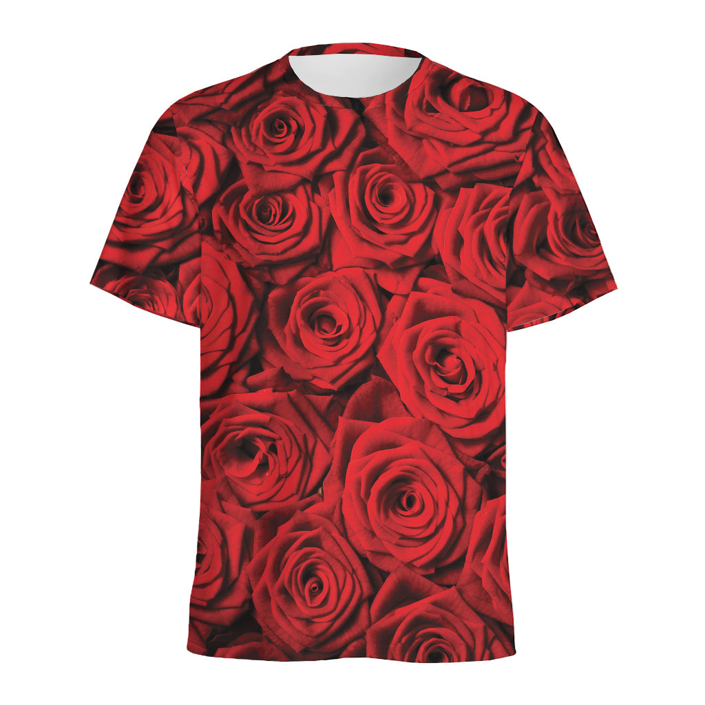 Red Rose Print Men's Sports T-Shirt