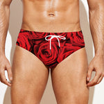 Red Rose Print Men's Swim Briefs