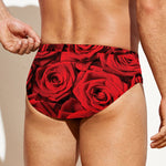 Red Rose Print Men's Swim Briefs