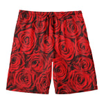 Red Rose Print Men's Swim Trunks