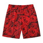 Red Rose Print Men's Swim Trunks