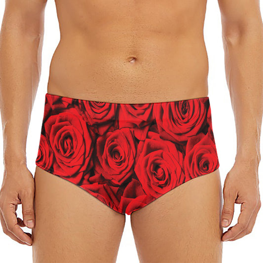 Red Rose Print Men's Triangle Swim Briefs