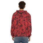 Red Rose Print Men's Velvet Pullover Hoodie