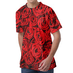 Red Rose Print Men's Velvet T-Shirt