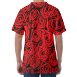 Red Rose Print Men's Velvet T-Shirt