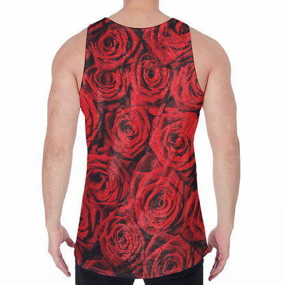 Red Rose Print Men's Velvet Tank Top