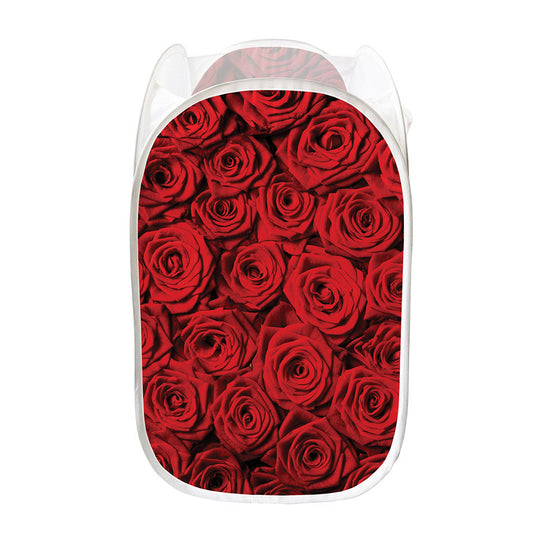 Red Rose Print Mesh Laundry Hamper