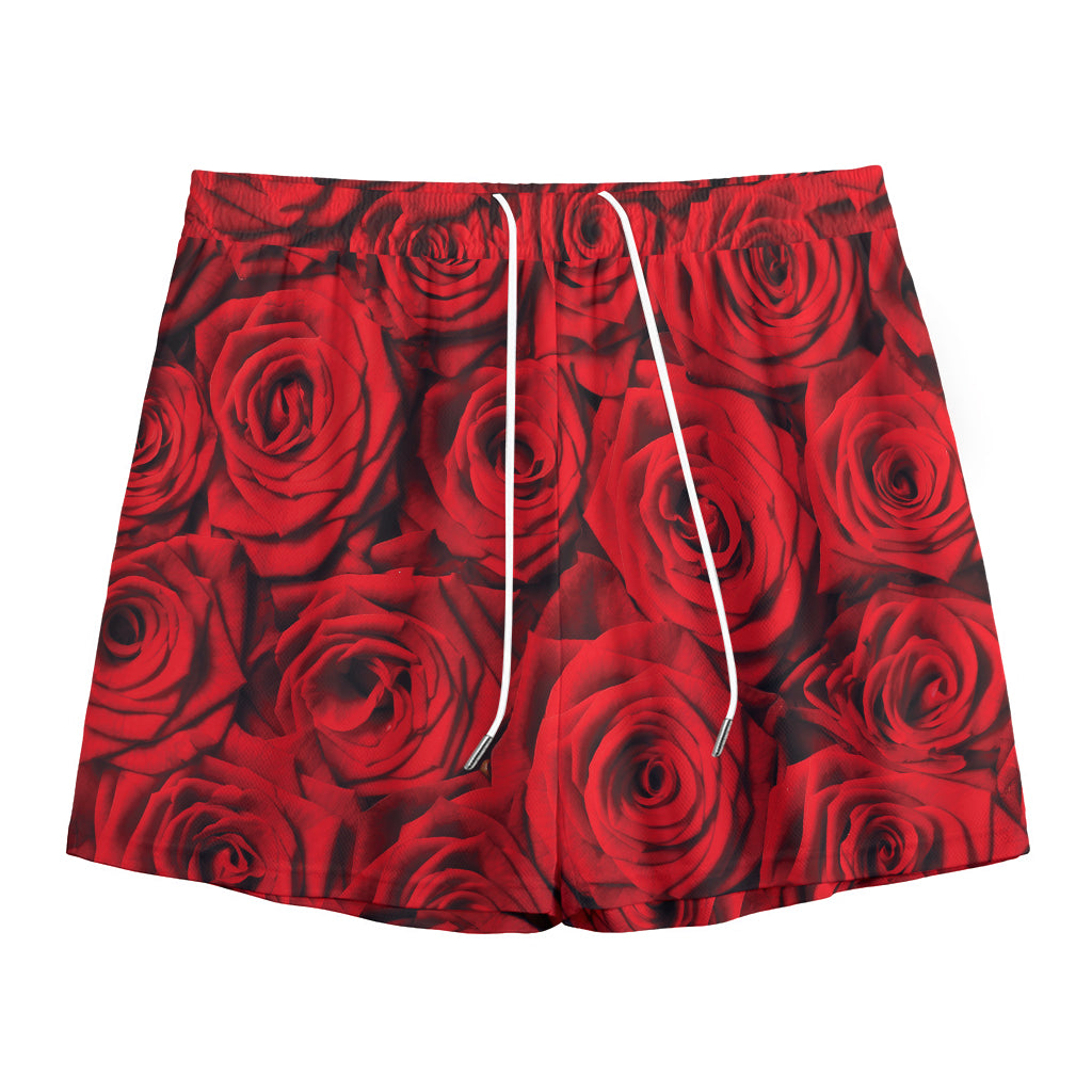 Red Rose Print Mesh Shorts