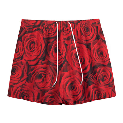 Red Rose Print Mesh Shorts