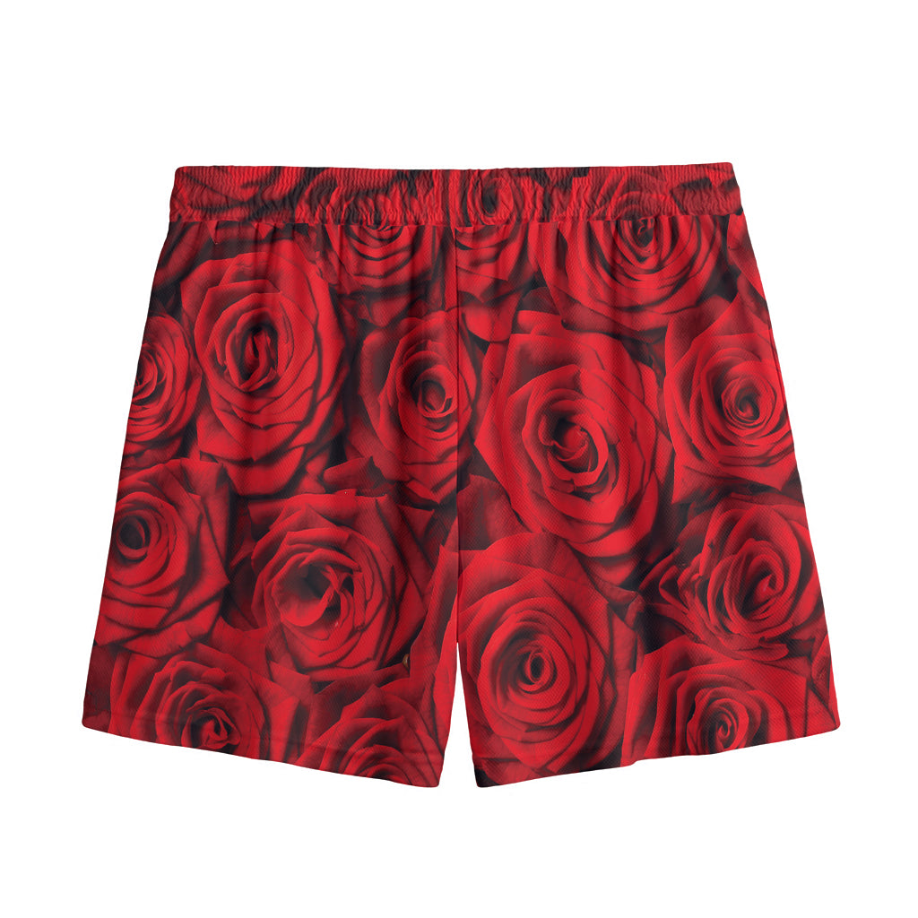 Red Rose Print Mesh Shorts