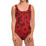 Red Rose Print One Piece Swimsuit