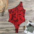 Red Rose Print One Shoulder Bodysuit