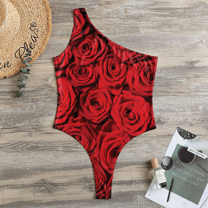 Red Rose Print One Shoulder Bodysuit