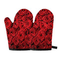 Red Rose Print Oven Mitts