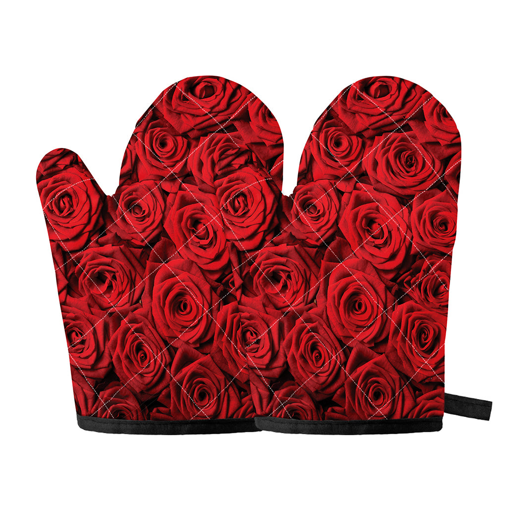 Red Rose Print Oven Mitts