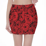 Red Rose Print Pencil Mini Skirt