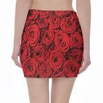 Red Rose Print Pencil Mini Skirt