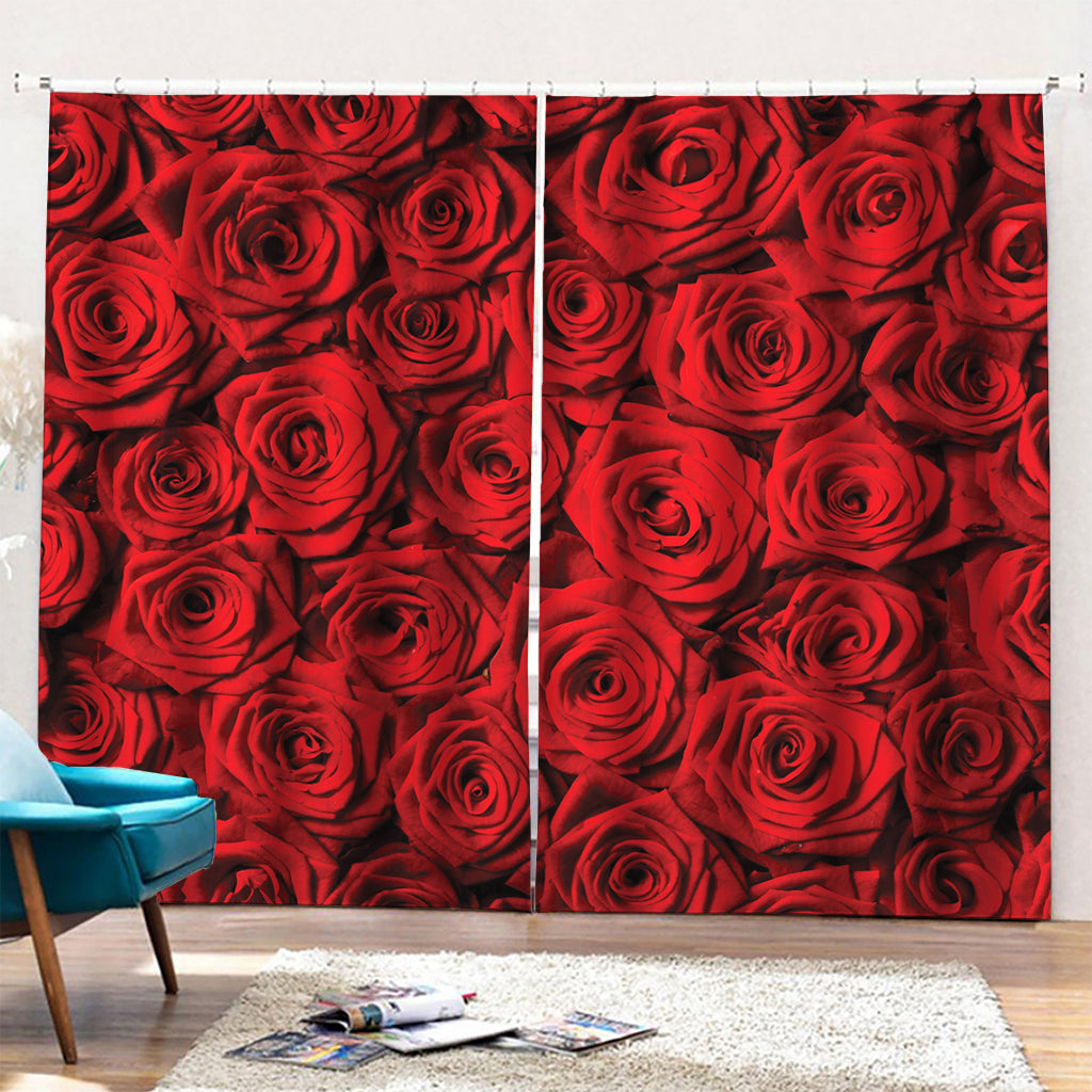 Red Rose Print Pencil Pleat Curtains